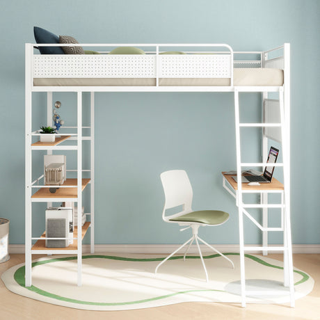 Campus Metal Twin Workstation Loft Bed with Desk & 3 Shelves - Matte Black or Matte White – view 11