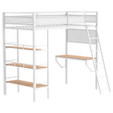 Campus Metal Twin Workstation Loft Bed with Desk & 3 Shelves - Matte White