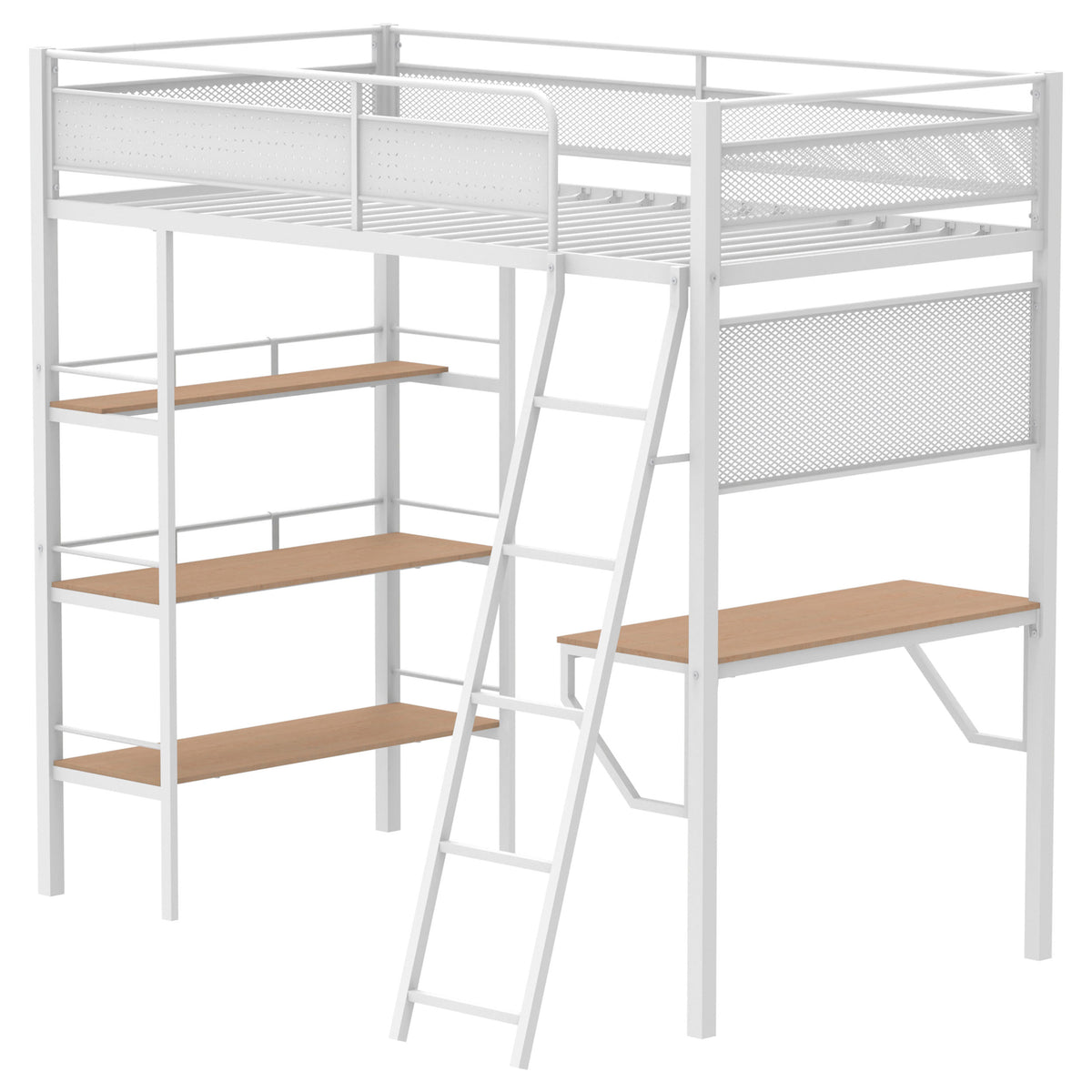 Campus Metal Twin Workstation Loft Bed with Desk & 3 Shelves - Matte Black or Matte White – view 13