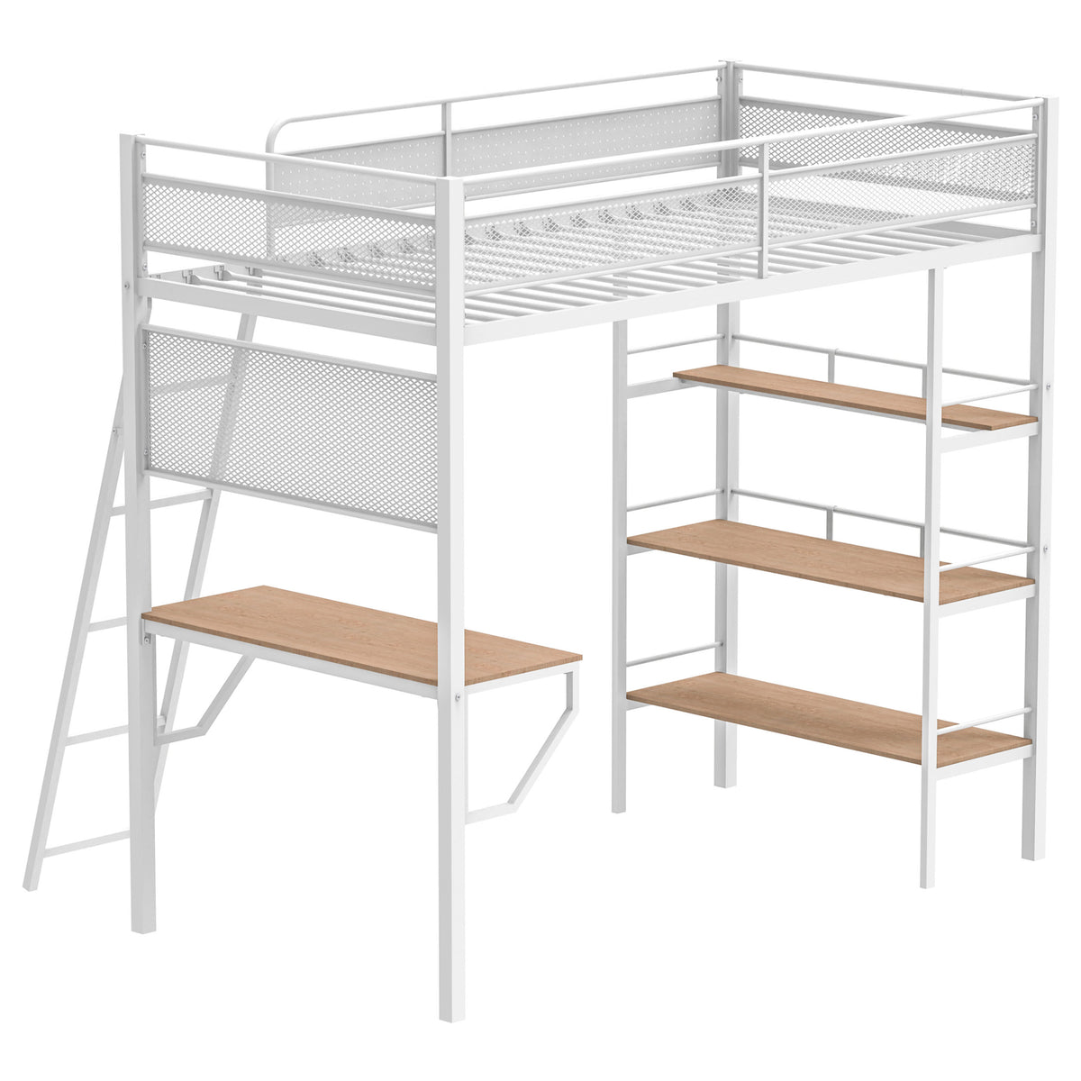 Campus Metal Twin Workstation Loft Bed with Desk & 3 Shelves - Matte Black or Matte White – view 15