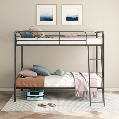Carson Metal Twin Over Twin Bunk Bed - Full-Length Guardrails & Built-In Ladder in Glossy Black or Silver – view 4