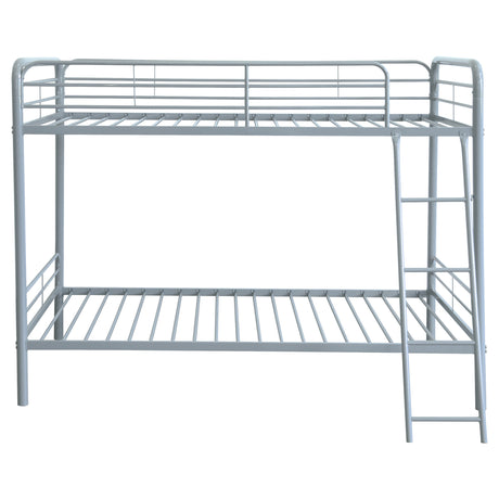 Carson Metal Twin Over Twin Bunk Bed - Full-Length Guardrails & Built-In Ladder in Glossy Black or Silver – view 13