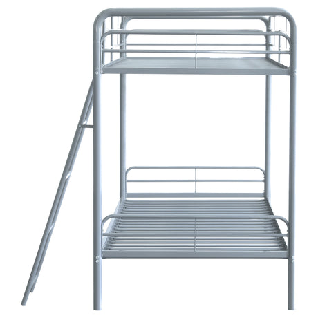 Carson Metal Twin Over Twin Bunk Bed - Full-Length Guardrails & Built-In Ladder in Glossy Black or Silver – view 15