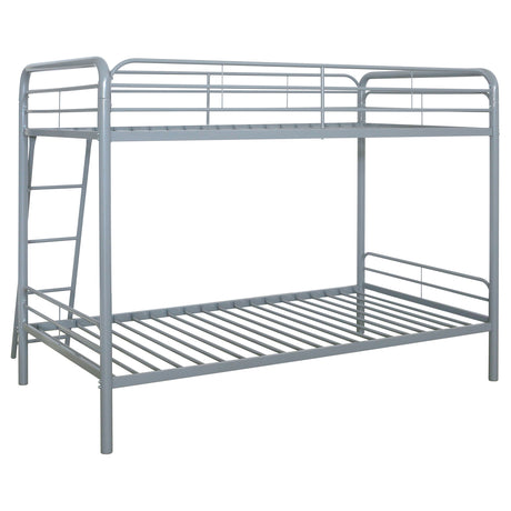 Carson Metal Twin Over Twin Bunk Bed - Full-Length Guardrails & Built-In Ladder in Glossy Black or Silver – view 16