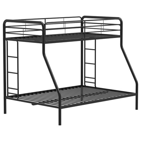 Carson Metal Twin over Full Bunk Bed with Guardrails & Ladders - Glossy Black