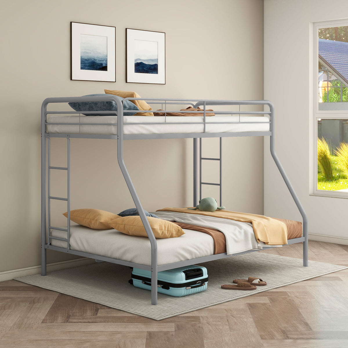 Carson Metal Twin over Full Bunk Bed with Guardrails & Ladders - Glossy Black or Silver – view 2