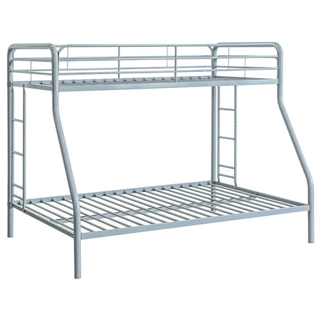 Carson Metal Twin over Full Bunk Bed with Guardrails & Ladders - Glossy Silver