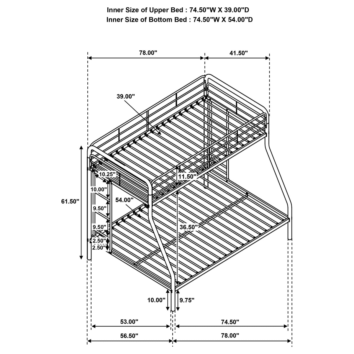 Carson Metal Twin over Full Bunk Bed with Guardrails & Ladders - Glossy Black or Silver – view 18