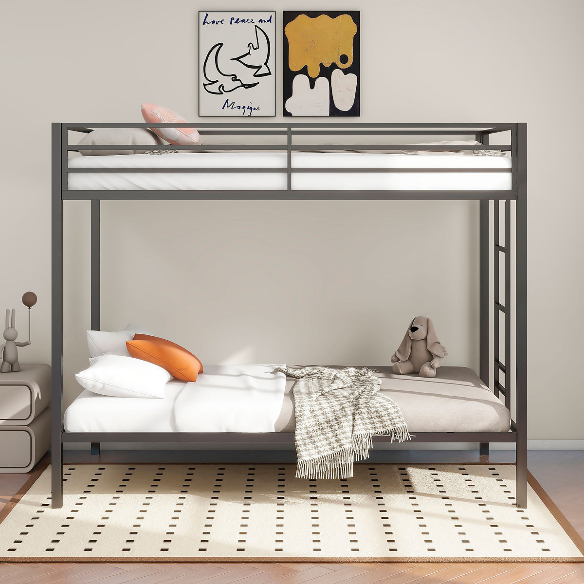 Alevera Metal Twin over Twin Bunk Bed with Ladder & Guardrail - Matte Black or Matte White – view 4