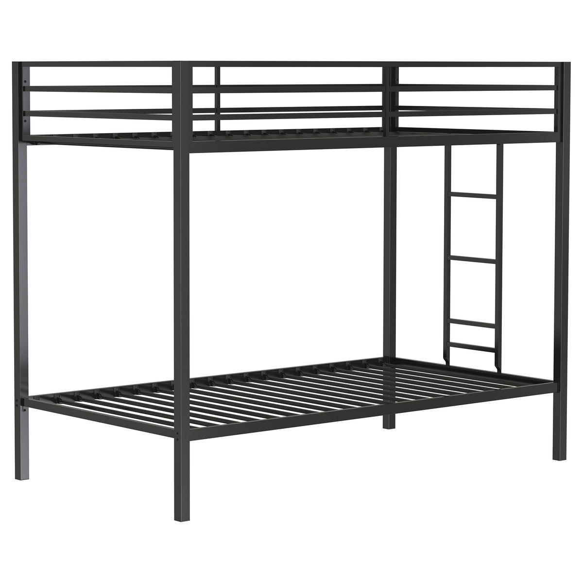 Alevera Metal Twin over Twin Bunk Bed with Ladder & Guardrail - Matte Black