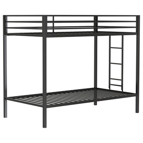 Alevera Metal Twin over Twin Bunk Bed with Ladder & Guardrail - Matte Black