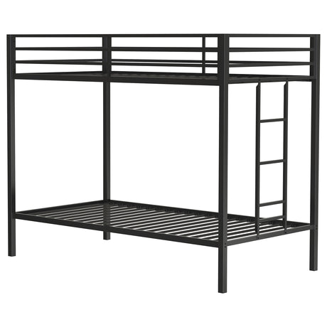 Alevera Metal Twin over Twin Bunk Bed with Ladder & Guardrail - Matte Black or Matte White – view 6