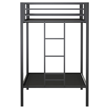 Alevera Metal Twin over Twin Bunk Bed with Ladder & Guardrail - Matte Black or Matte White – view 7