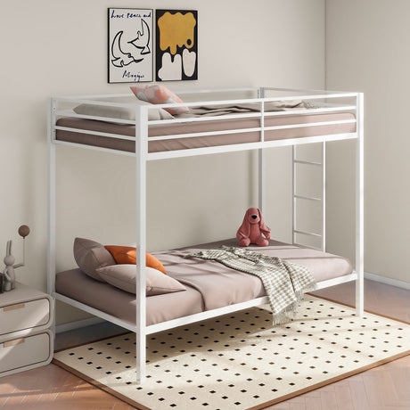 Alevera Metal Twin over Twin Bunk Bed with Ladder & Guardrail - Matte Black or Matte White – view 9