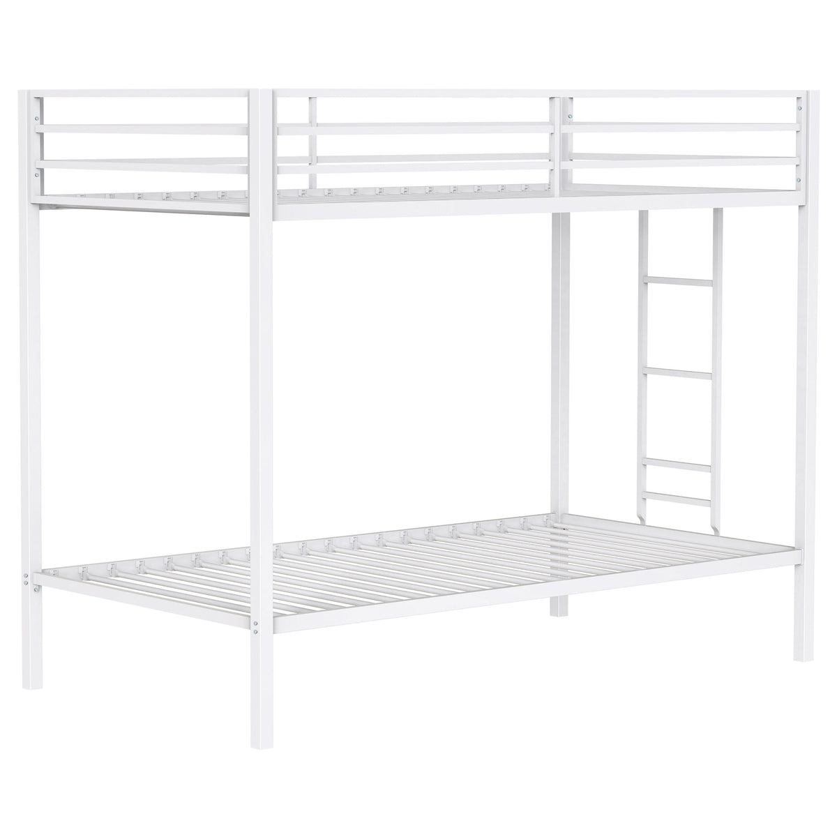 Alevera Metal Twin over Twin Bunk Bed with Ladder & Guardrail - Matte White