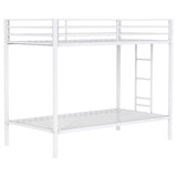 Alevera Metal Twin over Twin Bunk Bed with Ladder & Guardrail - Matte White
