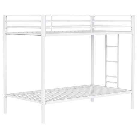 Alevera Metal Twin over Twin Bunk Bed with Ladder & Guardrail - Matte White