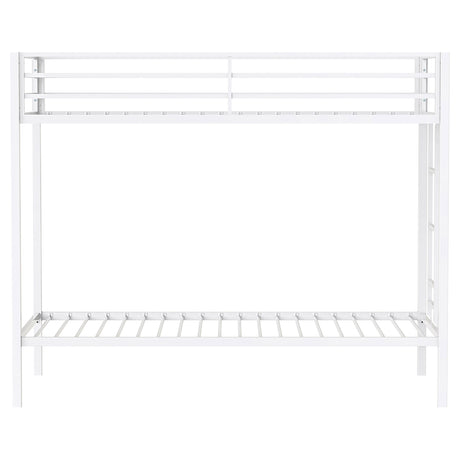 Alevera Metal Twin over Twin Bunk Bed with Ladder & Guardrail - Matte Black or Matte White – view 11