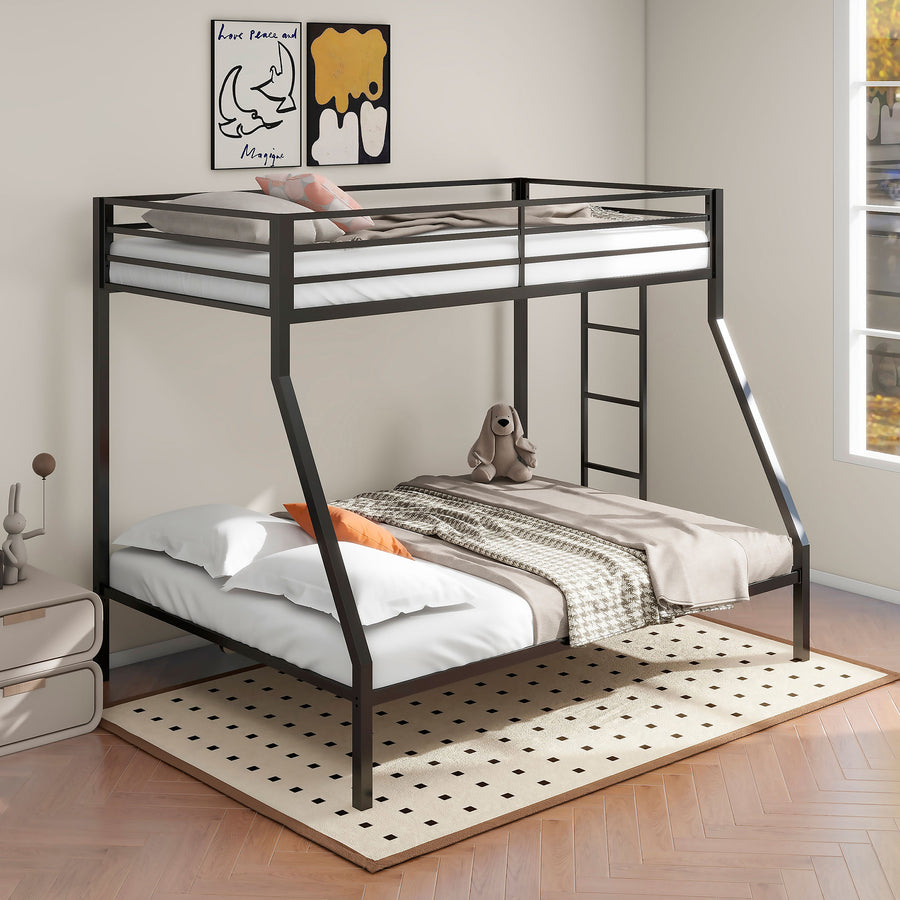 Alevera Metal Twin Over Full Bunk Bed with Ladder & Guardrails - Matte Black or Matte White Steel
