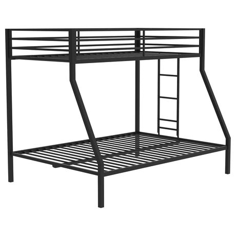 Alevera Metal Twin Over Full Bunk Bed with Ladder & Guardrails - Matte Black