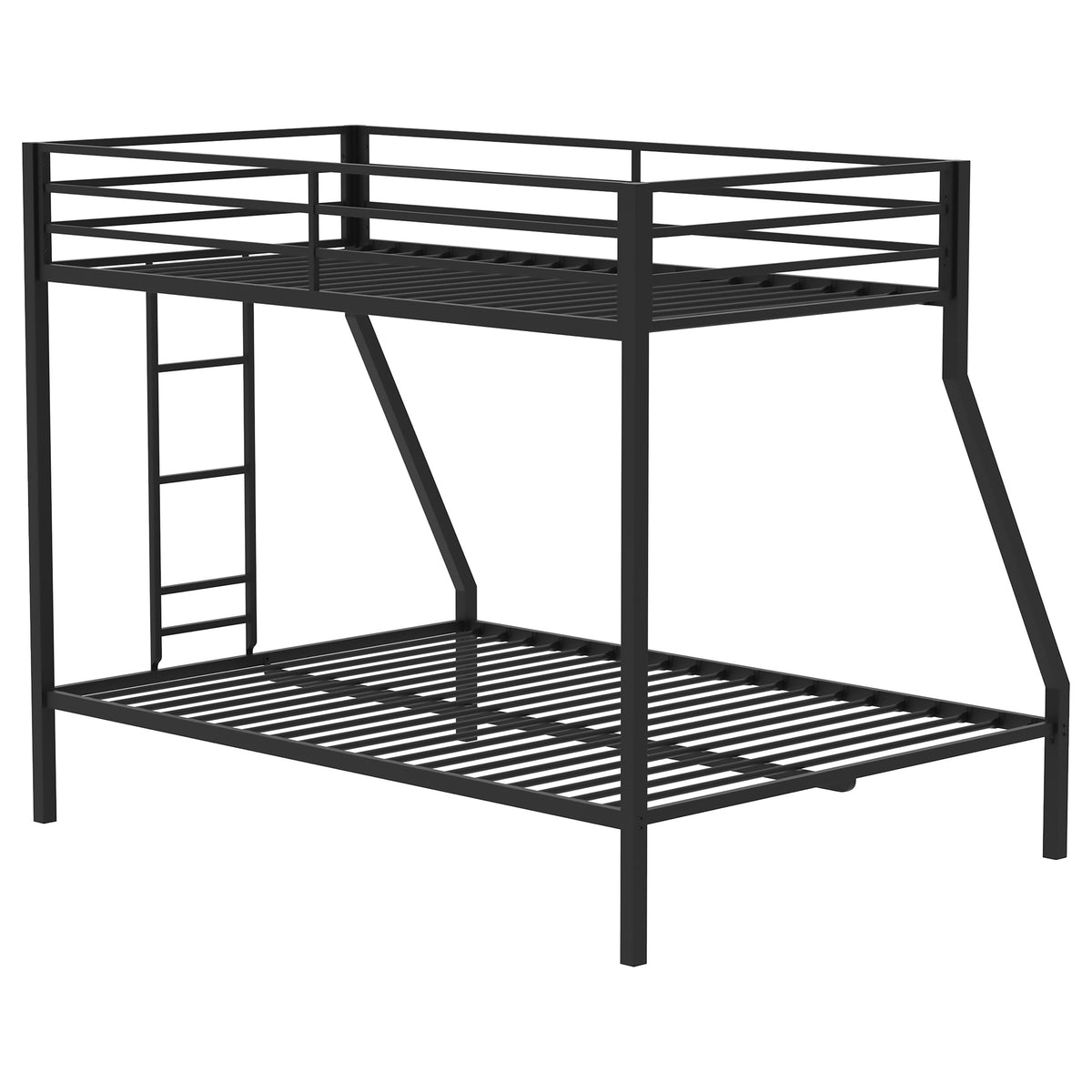 Alevera Metal Twin Over Full Bunk Bed with Ladder & Guardrails - Matte Black or Matte White Steel – view 9