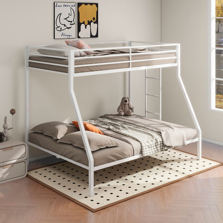 Alevera Metal Twin Over Full Bunk Bed with Ladder & Guardrails - Matte Black or Matte White Steel – view 2
