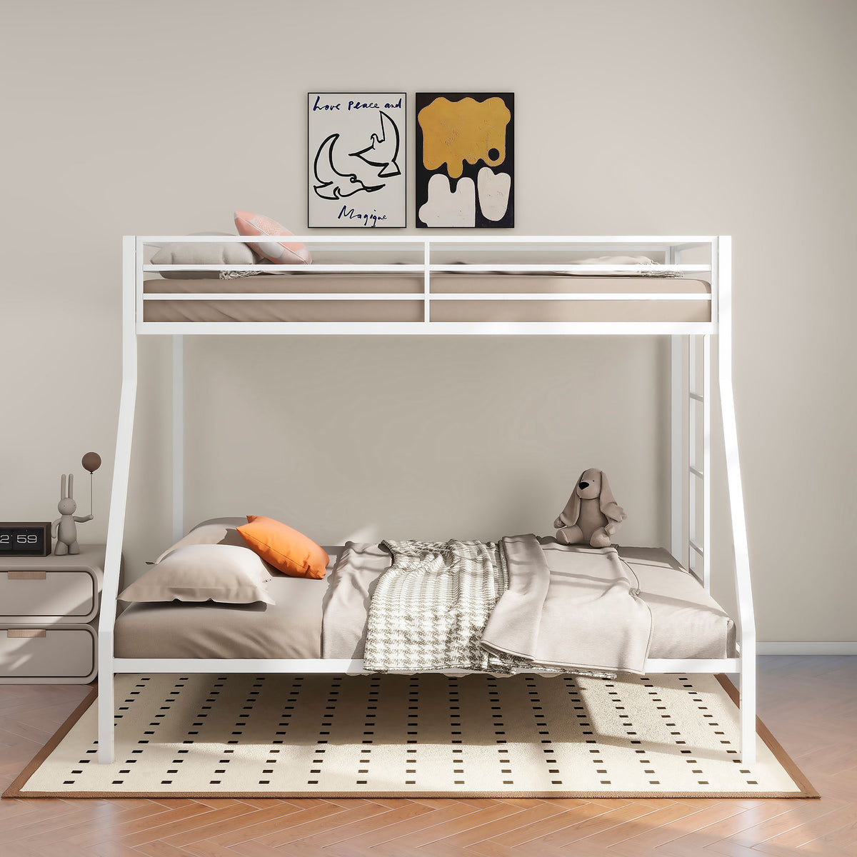 Alevera Metal Twin Over Full Bunk Bed with Ladder & Guardrails - Matte Black or Matte White Steel – view 11