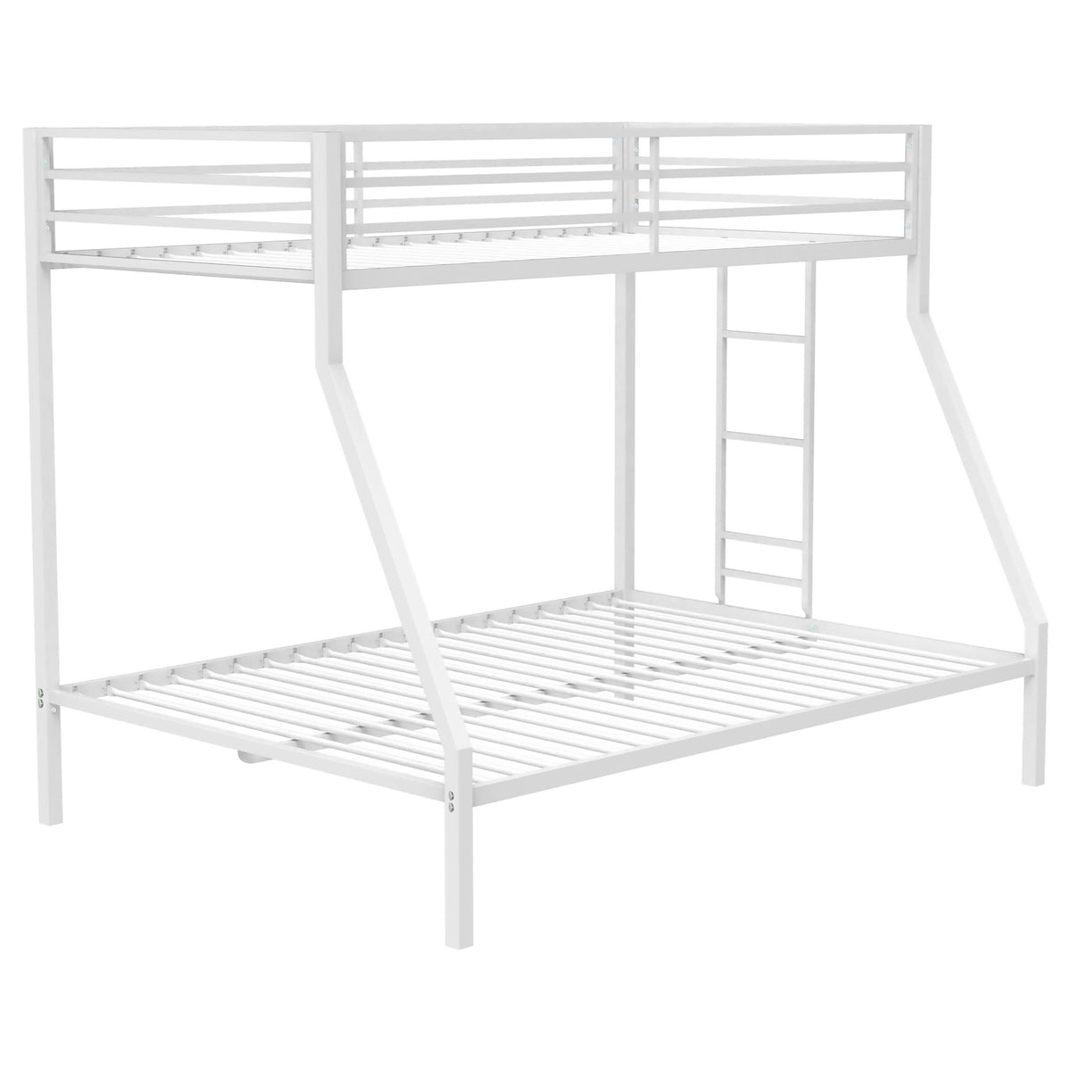 Alevera Metal Twin Over Full Bunk Bed with Ladder & Guardrails - Matte White
