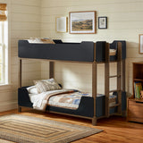 Morris Twin Over Twin Bunk Bed - Convertible Wood Frame with Panel Guardrails in Walnut & Black – view 1