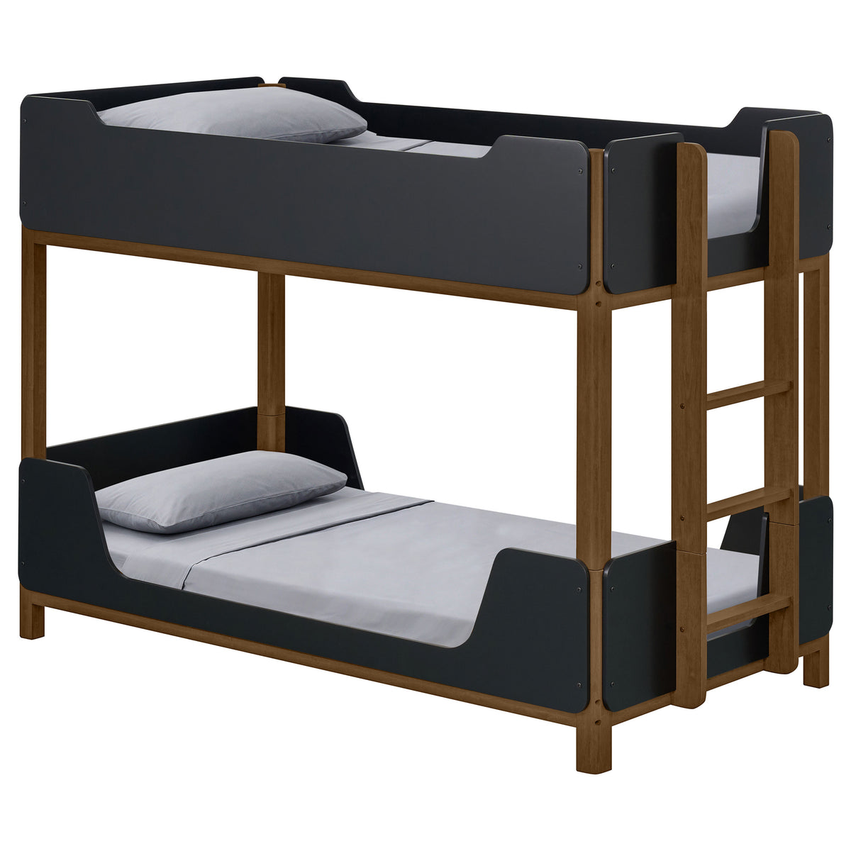Morris Twin Over Twin Bunk Bed - Convertible Wood Frame with Panel Guardrails in Walnut & Black – view 3