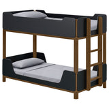 Morris Twin Over Twin Bunk Bed - Convertible Wood Frame with Panel Guardrails in Walnut & Black – view 3