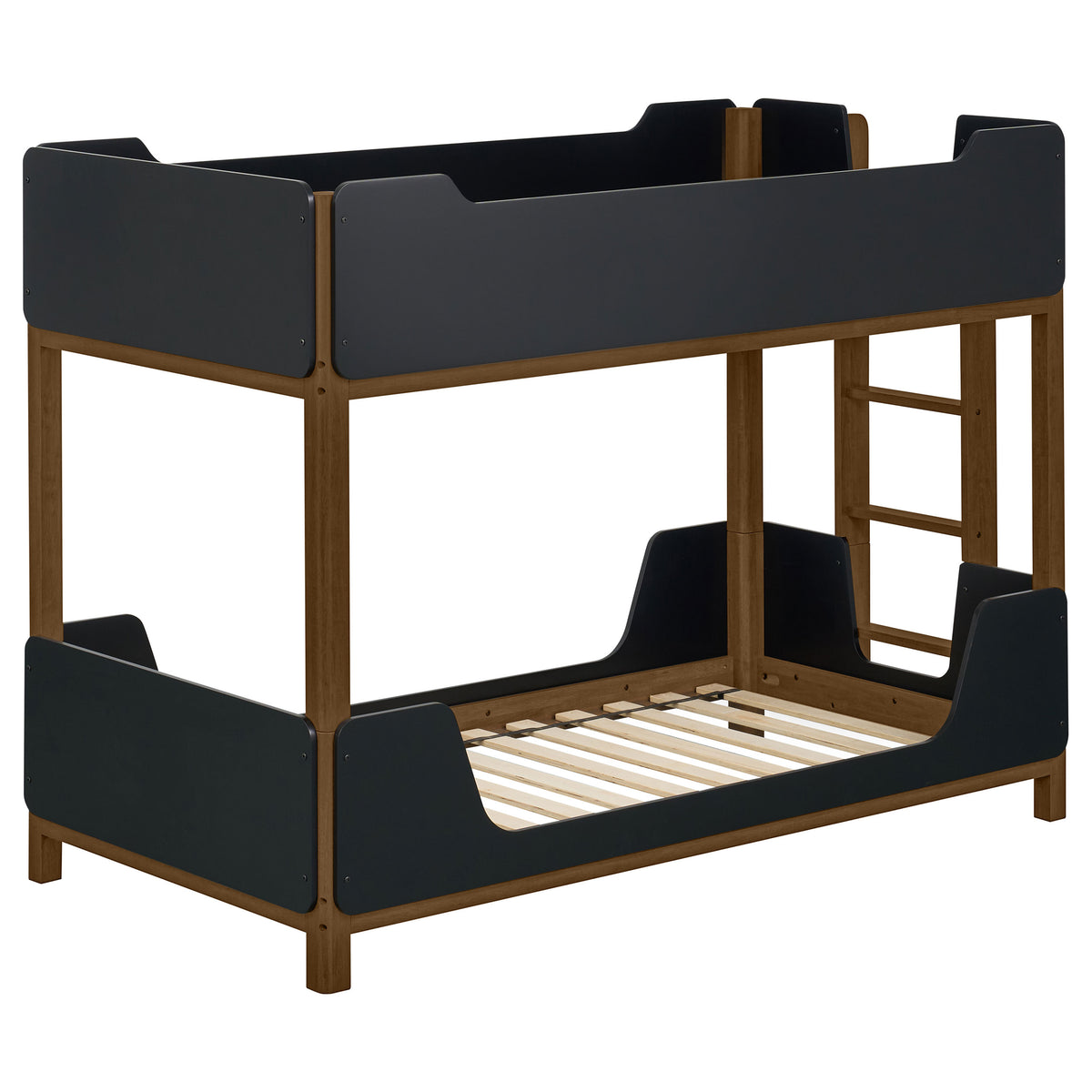 Morris Twin Over Twin Bunk Bed - Convertible Wood Frame with Panel Guardrails in Walnut & Black – view 5
