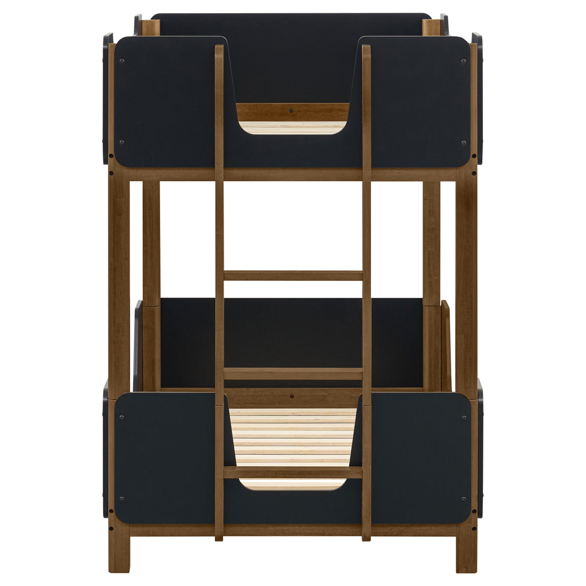 Morris Twin Over Twin Bunk Bed - Convertible Wood Frame with Panel Guardrails in Walnut & Black – view 6