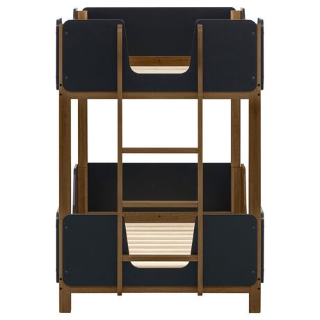 Morris Twin Over Twin Bunk Bed - Convertible Wood Frame with Panel Guardrails in Walnut & Black – view 6