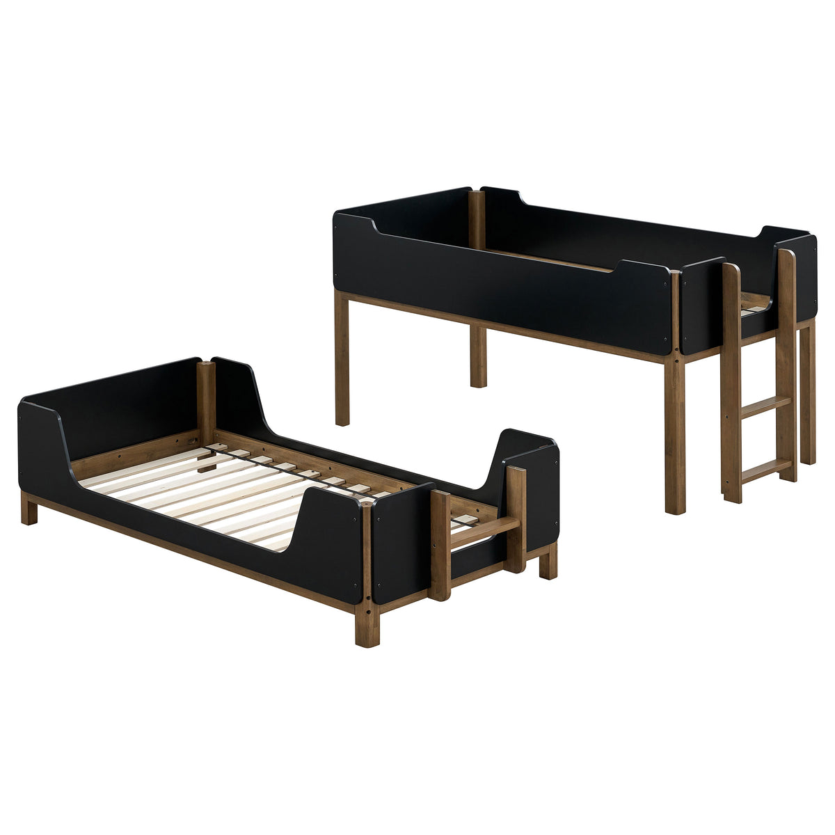 Morris Twin Over Twin Bunk Bed - Convertible Wood Frame with Panel Guardrails in Walnut & Black – view 7