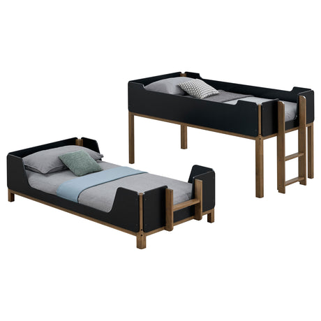 Morris Twin Over Twin Bunk Bed - Convertible Wood Frame with Panel Guardrails in Walnut & Black – view 8