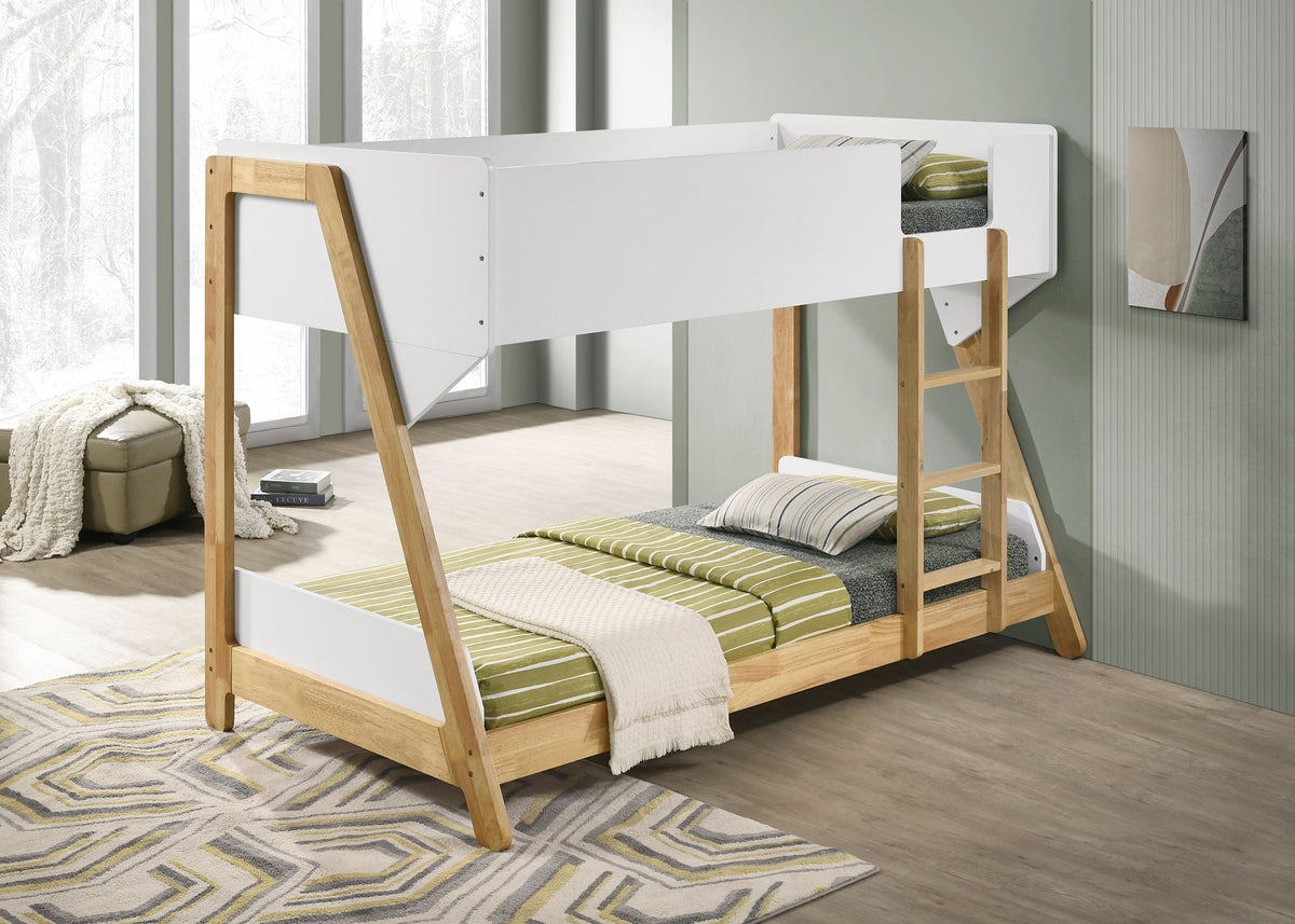 Wyatt Twin over Twin Bunk Bed - Two-Tone White & Natural Wood with Ladder – view 1