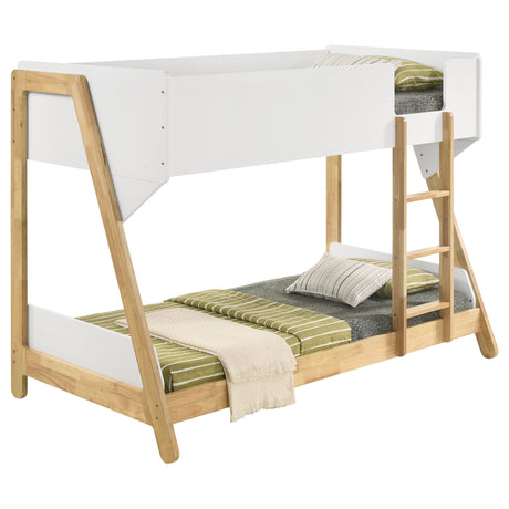 Wyatt Twin over Twin Bunk Bed - Two-Tone White & Natural Wood with Ladder – view 3
