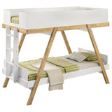 Frankie Twin Over Twin Bunk Bed - White & Natural, Bunk Bed + 2 Twin Mattresses