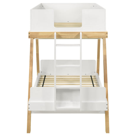 Frankie Twin Over Twin Bunk Bed - Trestle-Style Two-Tone Wood in White or Blue & Natural, Optional Mattresses – view 10