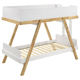 Frankie Twin Over Twin Bunk Bed - Trestle-Style Two-Tone Wood in White or Blue & Natural, Optional Mattresses – view 11