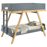 Frankie Twin Over Twin Bunk Bed - Blue & Natural, Bunk Bed + 2 Twin Mattresses