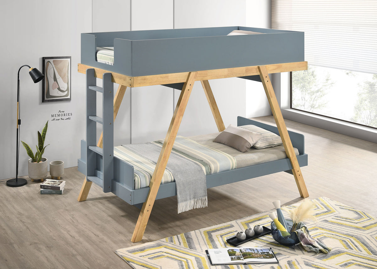 Frankie Twin Over Twin Bunk Bed - Trestle-Style Two-Tone Wood in White or Blue & Natural, Optional Mattresses – view 3
