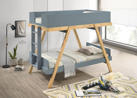Frankie Twin Over Twin Bunk Bed - Trestle-Style Two-Tone Wood in White or Blue & Natural, Optional Mattresses – view 3