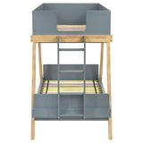 Frankie Twin Over Twin Bunk Bed - Trestle-Style Two-Tone Wood in White or Blue & Natural, Optional Mattresses – view 20