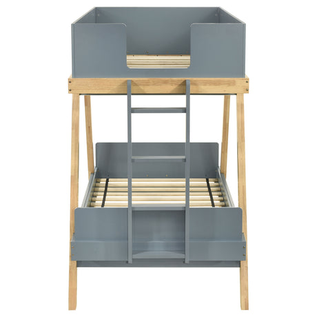 Frankie Twin Over Twin Bunk Bed - Trestle-Style Two-Tone Wood in White or Blue & Natural, Optional Mattresses – view 20