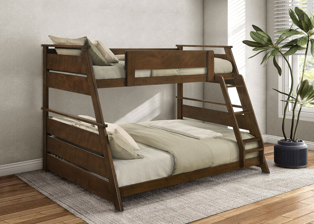 Holden Twin over Full Wood Bunk Bed with Reversible Ladder - Walnut or White, No Box Spring Needed – view 1
