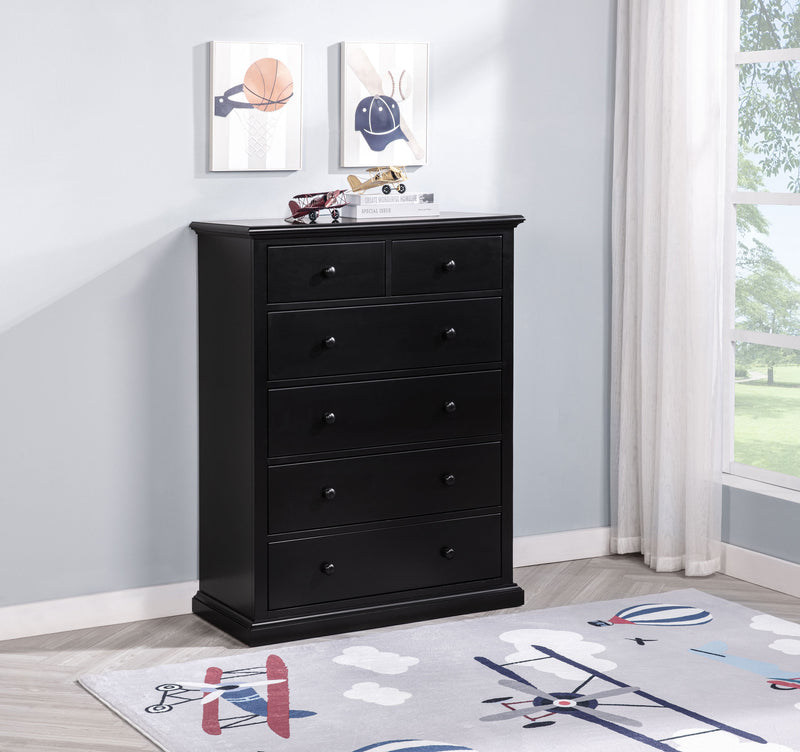 Sumerlin 6-Drawer Chest - Transitional Bedroom Storage with Round Knobs in Black, Cappuccino, Brown or White