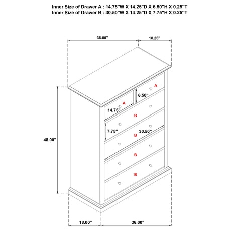 Sumerlin 6-Drawer Chest - Transitional Bedroom Storage with Round Knobs in Black, Cappuccino, Brown or White – view 15