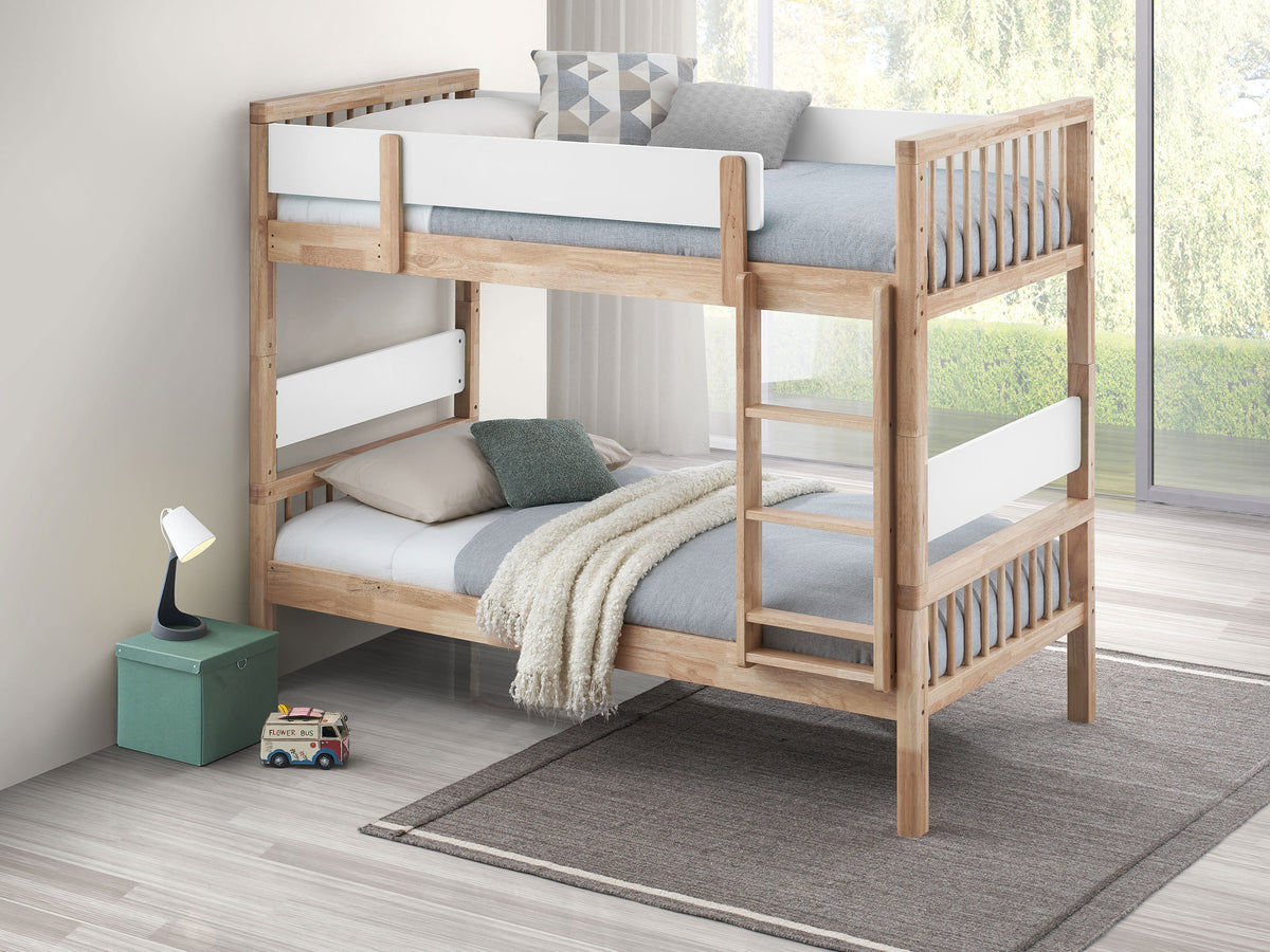 Dakota Twin over Twin Convertible Bunk Bed - 5 Configurations in Natural Wood with White Accents – view 1